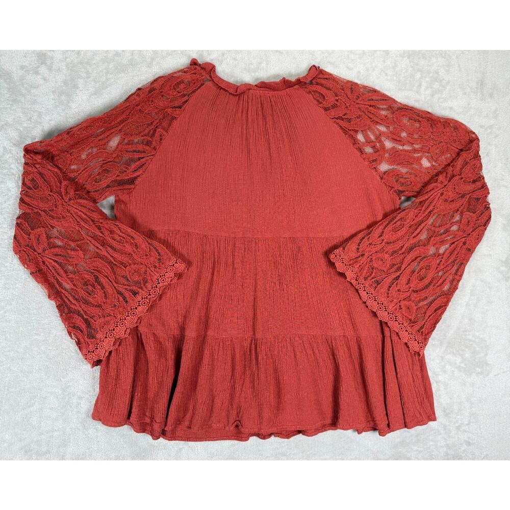 Altar'd State Large Rust Boho Peasant Top Lace Bell Sleeves Babydoll Fairy - Picture 2 of 6